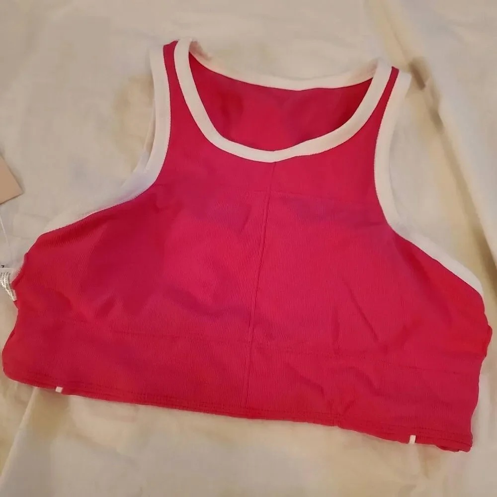 NWT. Wilo the Label. Hot Pink with white trim Sports Bra. Size Large.